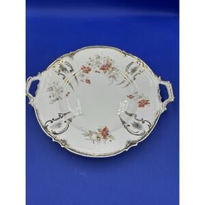 Vintage KPM Germany Porcelain Cake Plate 428‎ Floral Gold Trim Handles 12”